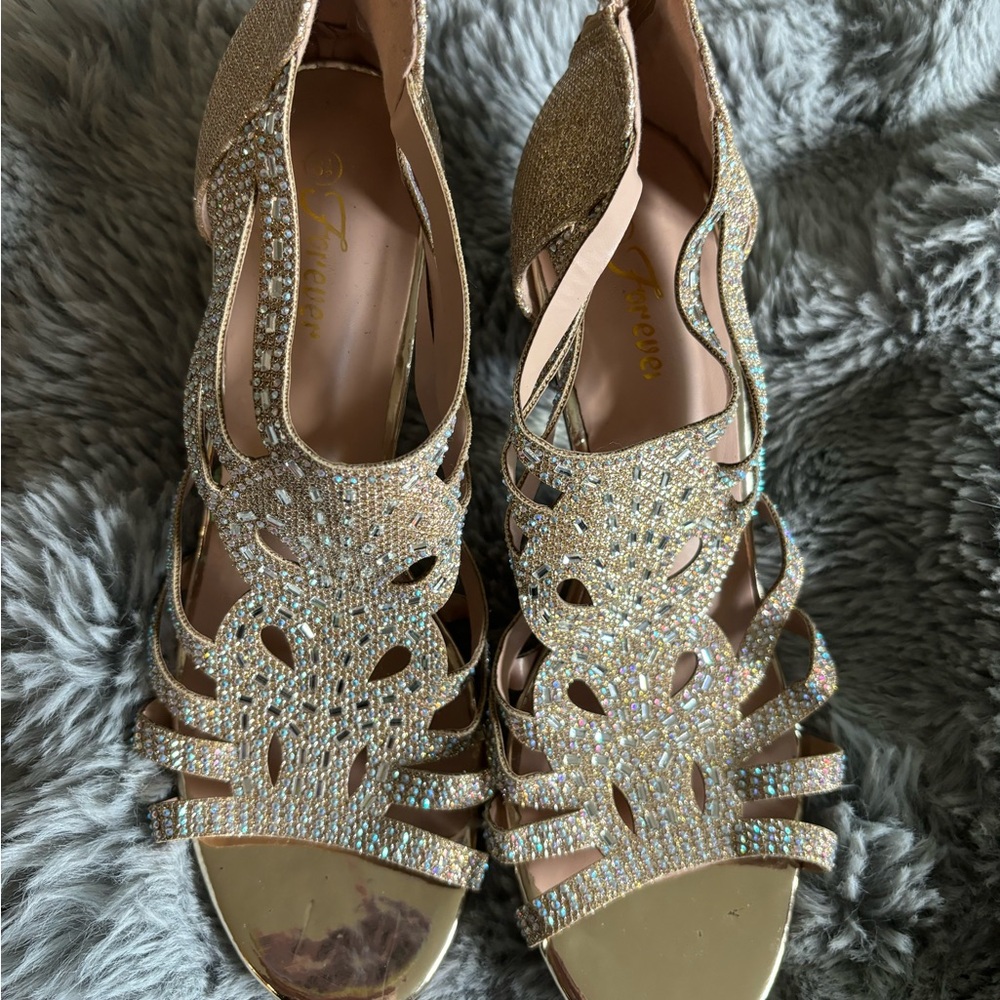 Forever Young Gold Strappy Heels with Shimmering Finish